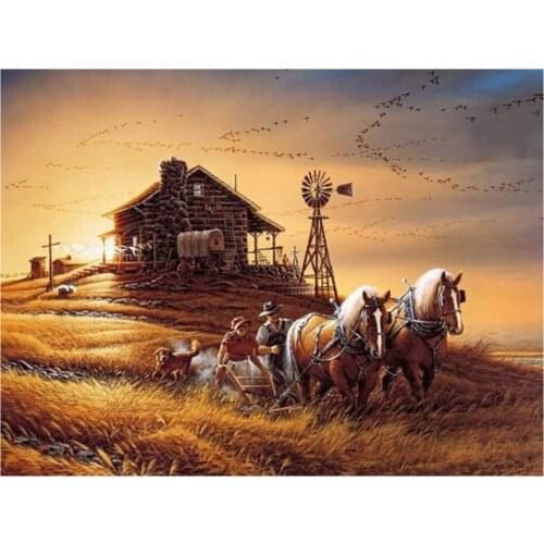 Hobbies and Craft Needlework Diamond Painting by Number Embroidery DMC Cross Stitch Mosaic Two Horses Season Sitting Room Decor