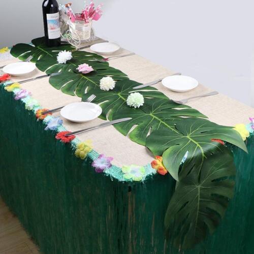 5pcs 35cm Hawaii Party Artificial Palm Leaves Fake Plant Table Mat Tableware Summer Tropical Wedding Party Table Decoration