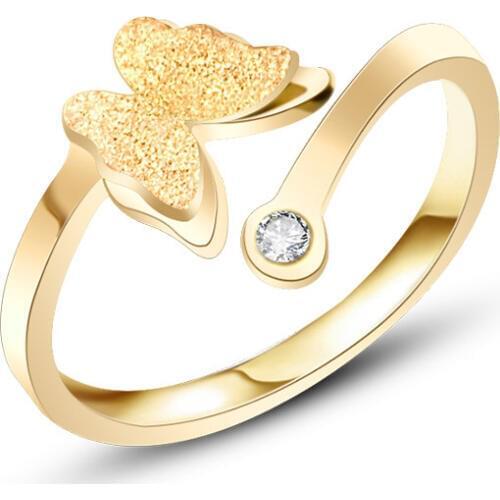 Hot Sale Butterfly With Rhinestone CZ Rose Gold Color / Gold Color / Silver Color Stainless Steel Little Fingle Rings