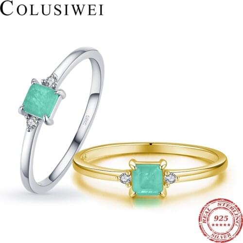 Colusiwei Luxury Classic 925 Sterling Silver 4 Prong Paraiba Tourmaline Square Ring for Women Fashion Wedding Engagement Jewelry
