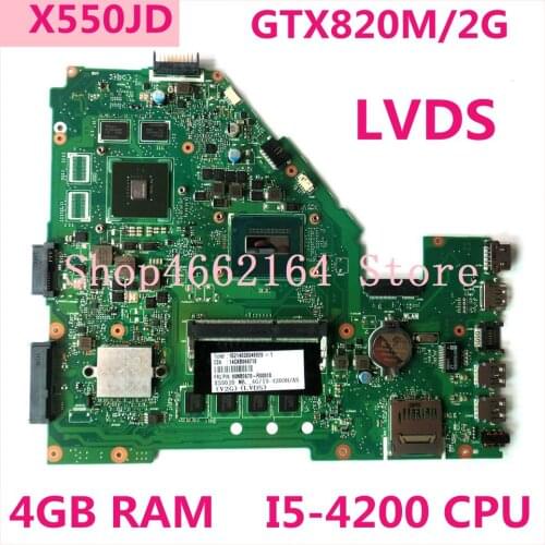 X550JD 4GB RAM I5-4200CPU GTX820M/2G motherboard for ASUS X550JD X550JK FX50J A550J X550J X550 Laptop mainboard X550JD mainboard