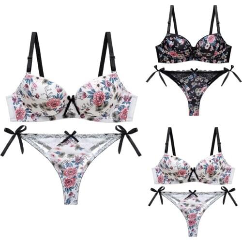 Cute Bra Thong Set Sexy Plus Size Underwire Lace Brassieres Lingerie Femme Hot Womens Intimates Underwear & Sleepwears