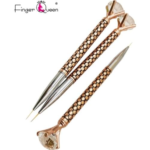 Fingerqueen Luxury Drawing Line Fashion Gold Manicure Brush Pen Huge Diamond Decorative Handle Manicure Tool Suitable For Home