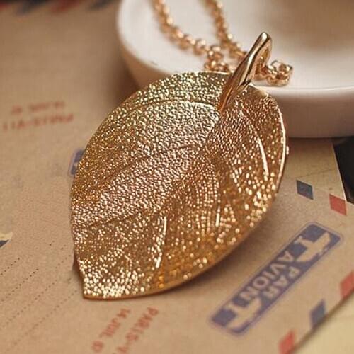 Fashion Necklace For Women Chain Necklace Charm Golden Leaf Pendant Necklace Long Sweater Chain Jewelry Подвеска
