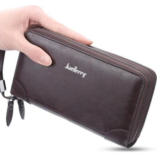 Men Wallets Large Capacity Cell Phone Pocket Double Zipper Men Clutch Bag Passcard Pocket Male Business Wallet