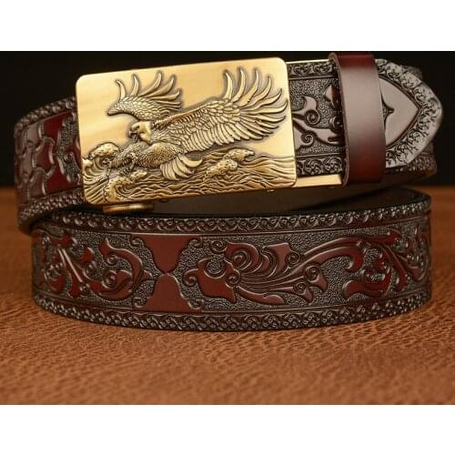 Dapeng Wings Pattern Automatic Buckle Belt for Men High Quality Genuine Leather Belt Tang Grass Style Strap Male Waistband