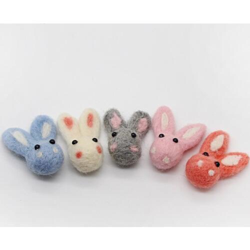5pcs/lot Wool felt rabbit Head Patches DIY Handmde Accessories For kids clothes Cartoon Childrens hair clip accessories