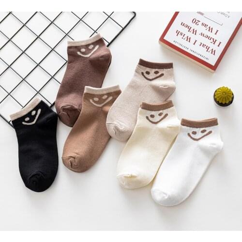 Japanese New Fashion Solid Color Smile Ankle Socks Women Cute Harajuku Smiling Face Simple Summer Korea Sweet Trend Short Socks