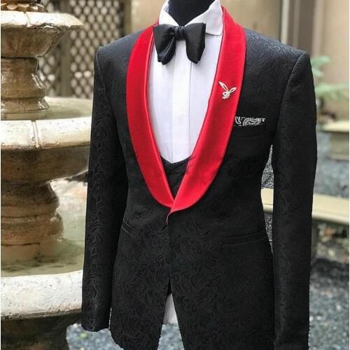 2019 Latest Coat Pant Designs Black Printed Formal Wedding Men Dress 3 Pieces Suits Slim Fit Groom Wedding Suits For Men