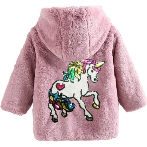 2019 New Winter Children Unicorn Girls Warm Thick Long Coat Overcoat Kids Clothes Faux Fur Unicorn Jackets Outwear 100-160CM