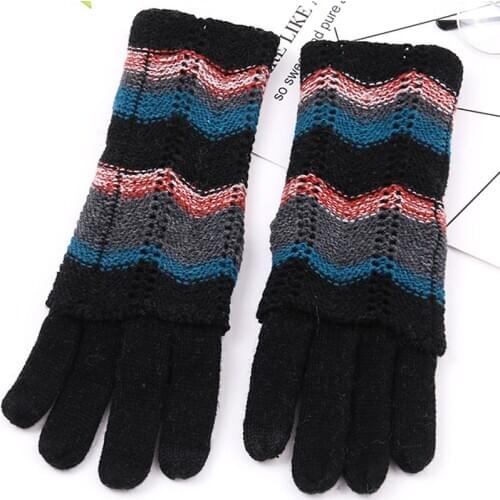 Fashion Women Long Sleeve Striped Finger Long Gloves Ladies Stretchy Womens Sexy Knitted Wrist Arm Warmer
