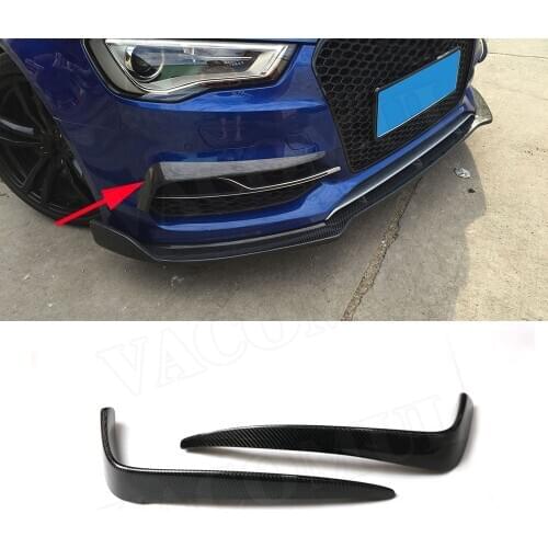Carbon Fiber Front Fog Light Eyelids Splitters Cover Frame Fin Trims for Audi A3 S3 2013-2016 not Hatchback or Sportback FRP