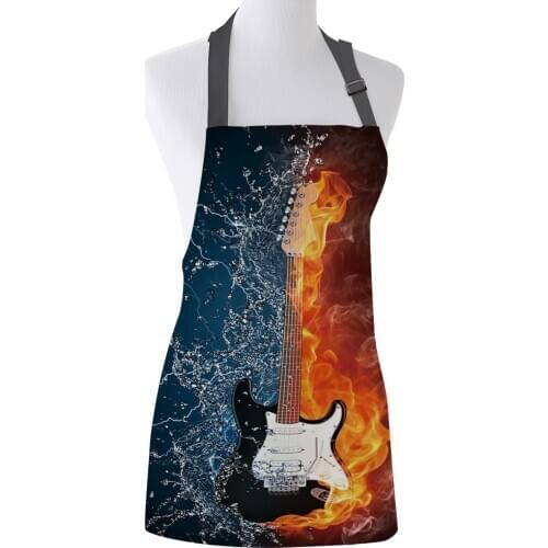 Personalized Aprons Water Fire Electric Guitar Lightning Female Kids Bib Kitchen Apron For Cooking Baking Restaurant Pinafore