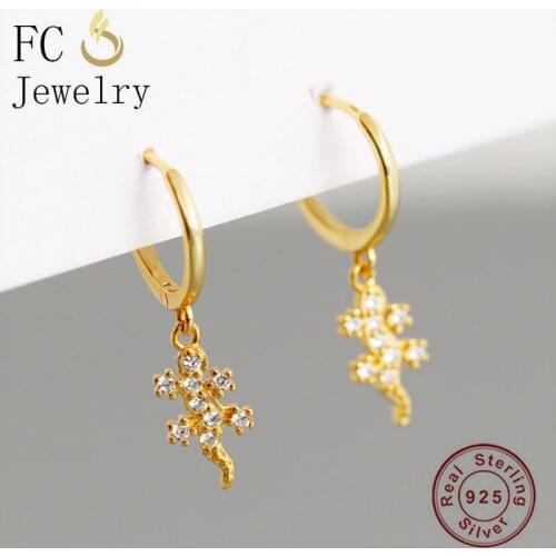 Authentic 925 Sterling Silver Punk Style Round Circle Lizard Gecko Cubic Zircon Piercing Hoop Earring For Women Boucle 2021 New