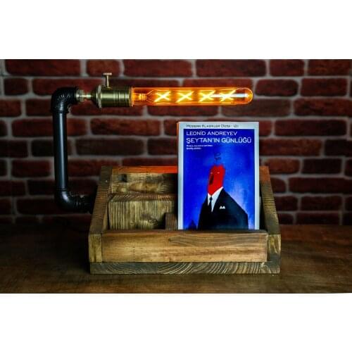 Book Stand with Horizontal Edison Lamp, Rustic ,Wooden Book Stand, Desk Organizer , Desk Lamp , Book Shelf , Book Lover Gift , H