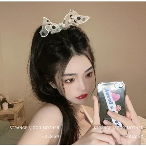 Spotted Korean version of the new fashion lace bow hair cord with pearl hair circle knot, bun head, leather band hair accessorie