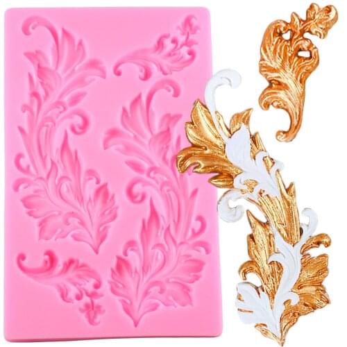Baroque Scroll Relief Silicone Mold Leaf DIY Party Fondant Molds Chocolate Gumpaste Moulds Candy Clay Cake Decorating Tools