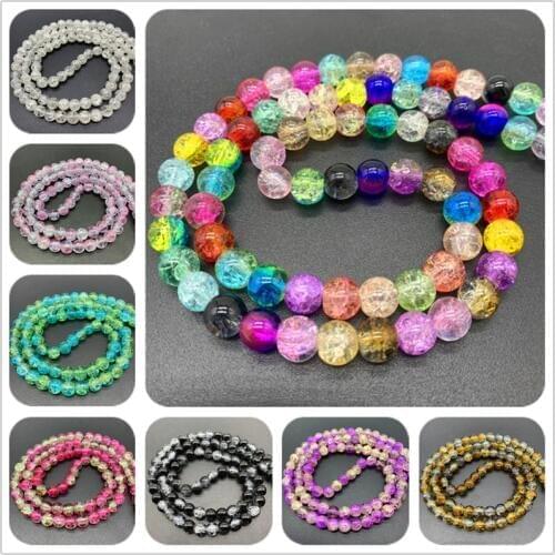 6mm 8mm 10mm Crackle Glass Beads Round Loose Spaced Beads For Jewelry Making DIY Bracelet Earrings Necklace Charms Beads