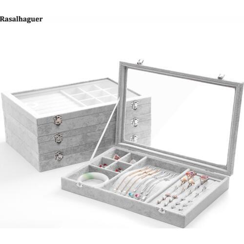Top Ice Gray Velvet Jewelry Box Ring Pendant Necklace Earrings Box Display Storage Container Case Casket Jewelry Organizer Box