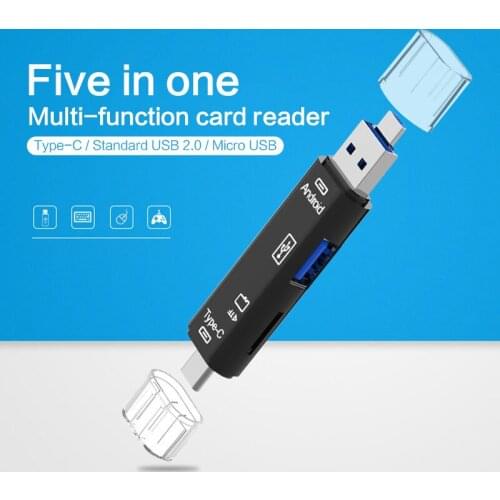 Type-c 5-in-1 OTG Card Reader Multifunction USB 2.0 Type C/USB /Micro USB/Tf Memory Card Reader OTG Card Reader Adapter