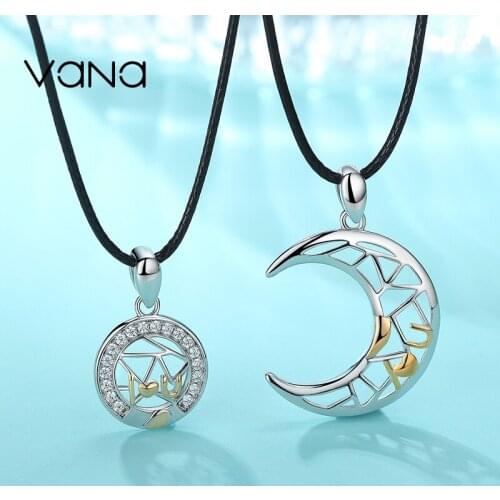 VANA Couple Necklaces for Lovers 925 Sterling Silver Necklace Trendy Moon and Sun Necklace with Gift Box