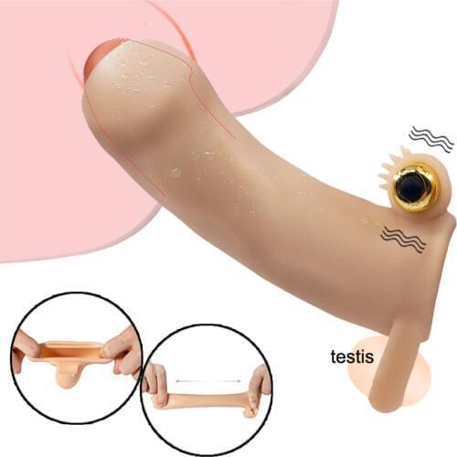 Vibrating Male Condom Penis Enlargement Enlarger Reusable Scrotum Binding Cock Ring Delay Penis Sleeve Intimate Sex Toys for Men