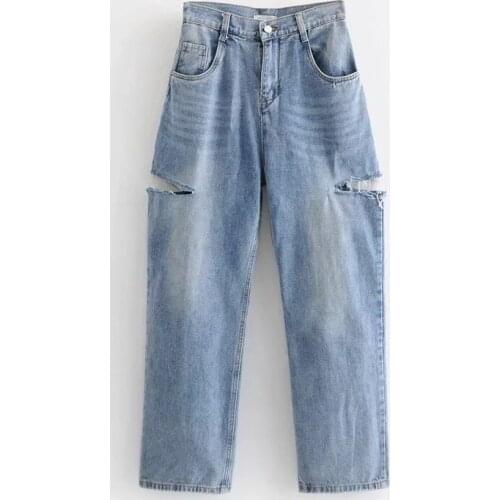 2021Holes Jeans Pants Women Spring Summer Holes Wide Leg Pants Loose Harajuku High Waist Pants Hip Hop