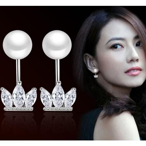 Hot Sale Promotion New Fashion Pearl Crystal Design 925 Sterling Silver Stud Earrings for Women Jewelry Christmas Gift