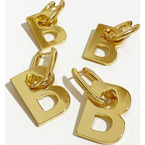 PerisBox 2 Sizes Thick Letter B Dangle Earrings for Women Bold Gold Color Geometrical Initial Hanging Earrings Celebrity Style