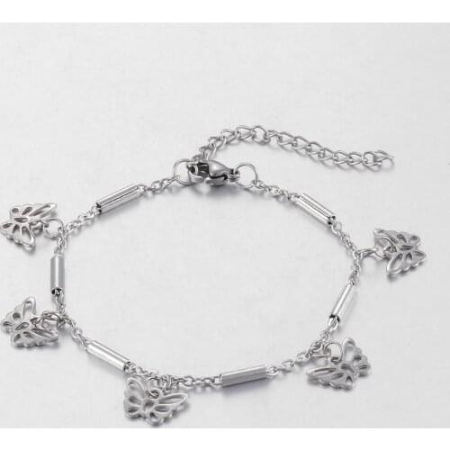 Ladies Fashion Bracelet Stainless Steel Butterfly Pattern High Quality Jewelry Length 16cm 5cm Extension Chain