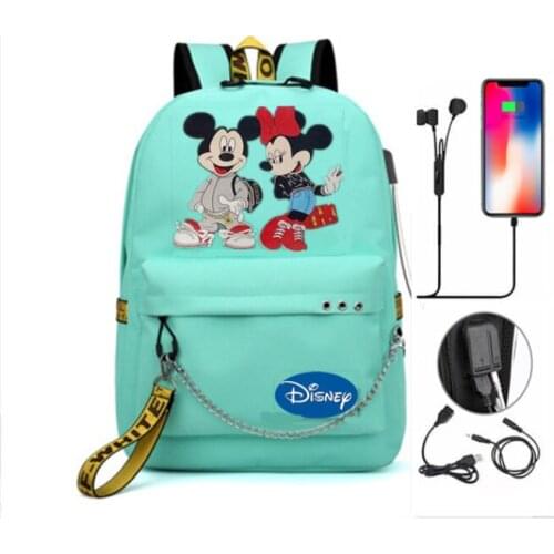 Disney Cartoon Mickey Minnie Bag Zipper USB Charging Mochila Capacity Backpack Women Kpop School Bags for Teenage Girls Students