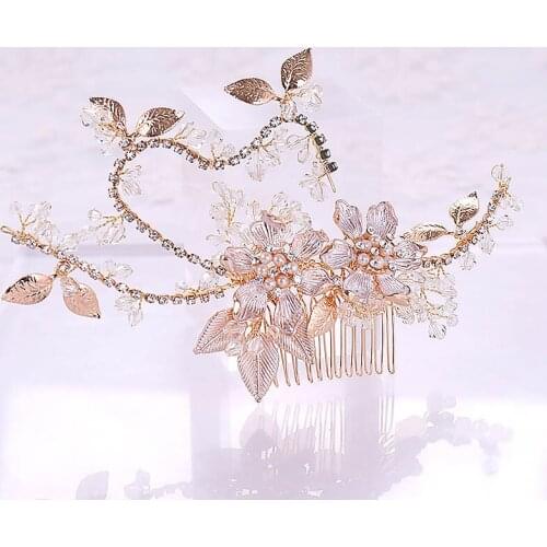 Stunning Floral Headpiece Bridal Silver Hair Comb Piece Pearls Petals Women Prom Hair Jewelry Wedding Accessories EA