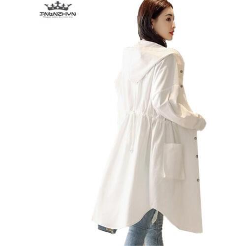 Tnlnzhyn 2019 New Spring Summer Women Trench Coat female Casual Long Sleeve Windbreaker Coat Loose long Hooded Outerwear Y1094