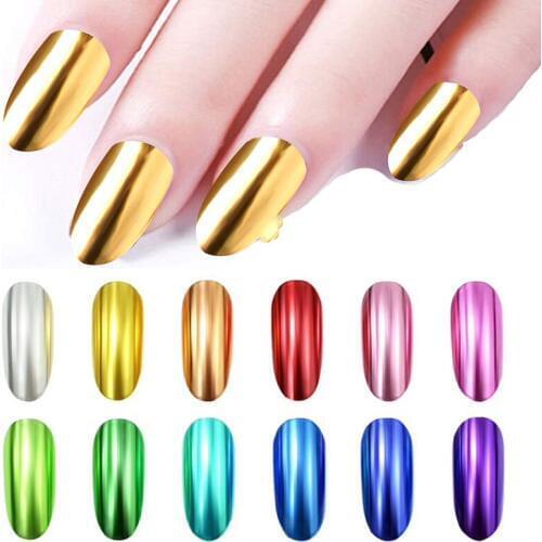 1 Box 7 colors Nail Glitter Mirror Powder Holographic Chrome Pigment Chrome Nails Powder- 1brush Mirror Nail Powder Metallic ,H4