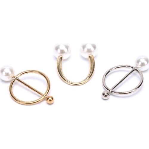 1Pcs Pearl Fixed Strap Charm Safety Pin Brooch Sweater Cardigan Clip Women Shawl Scarf Clip Jewelry Accessories