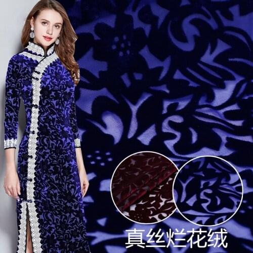 114cm burnout velvet silk fabric perspective dress fabric butterfly cheongsam silk velvet fabric wholesale silk cloth