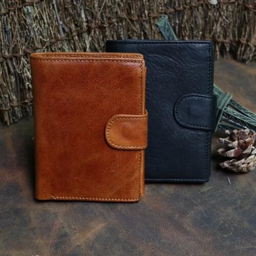 2019 Fashion men short wallet Oil wax cowhide money purse retro style genuine leather male wallet quality guarantee