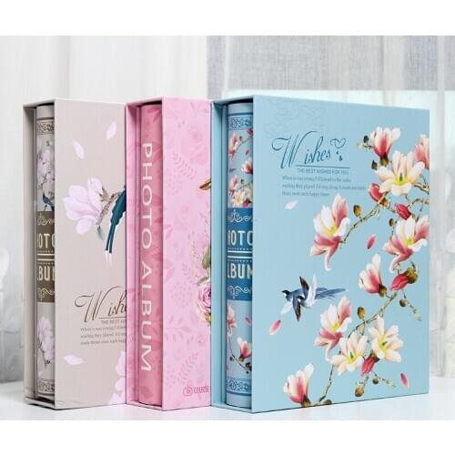 200 Pockets Romantic Wedding Photo Album Lovers Memory Book Bird and Flower Printed Cover Graduation Photo Storage Gift Album