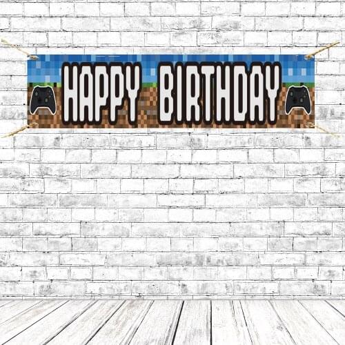Birthday Party Banners PC Video Game Theme Birthday Banner Background Posters Sign Backdrop Polyester Fabric Cloth With Grommets