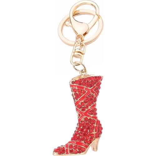 Charm Red Boots Keyring Crystal Shoe Keychain Bag Buckle Key Finder For Car Party Gift Keyfobs Creative Jewelry Gift R008