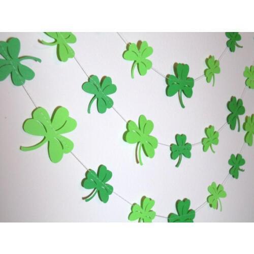 Shamrock Paper Garland clover banner party bunting- wedding Garland- Baby shower Decorations - Bridal Shower Decor-10 Ft Paper