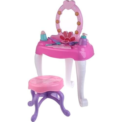 Kids Beauty Makeup Dressing Table Pretend Play Toy Set with Mirror Lights Music P31B