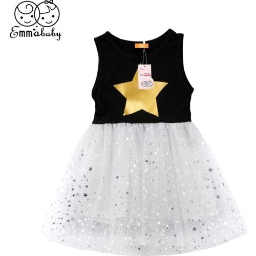 Summer new sweet kid tulle tutu dress Adorable Kids Girls sleeveless Stars Pageant Princess Summer Party Dress Sundress 1-6Year