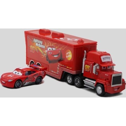 Disney Pixar Cars No.95 Mack Truck + Small Car Lightning McQueen Metal Toy Car For Children 1:55 Loose Brand New In Stock