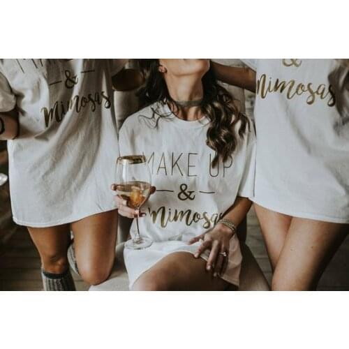 MAKEUP AND MIMOSAS art sleep long shirt BEST DAY EVER MAKEUP AND MIMOSAS monogrammed Bridesmaid Bachelorette party t shirt dress