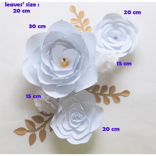 Giant Paper Flowers Backdrop Artificial Handmade Crepe Paper Flower 5PCS+Leaves 3PCS For Wedding & Party Deco Home Decoration