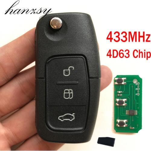 Hanzsy Car Remote Key For Ford Focus Fiesta 2013 433MHz 4D63 Chip 3 Buttons Complete Auto Car Flip Folding Key with HU101 Blade