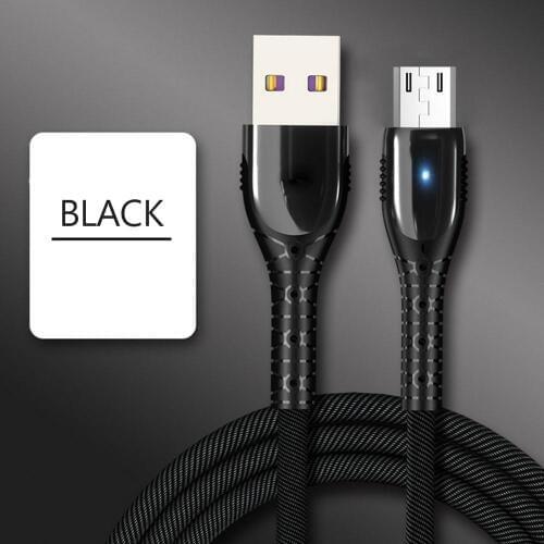 3A Braided Micro USB Mobile Phone Cable Zinc Alloy LED Light QC3.0 Fast Charger for Android Huawei Xiaomi Sync Charging Cables