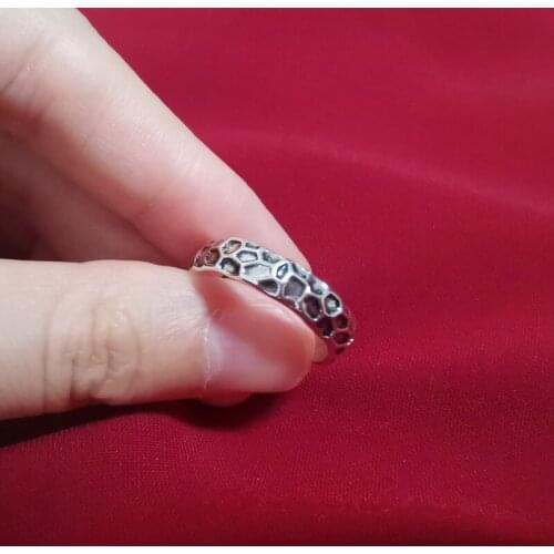 Vintage Silver Color Open Ring for Men Personality Crack Simple and Old Hammer Pattern Ring Hand Decoration