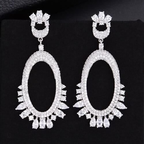 LARRAURI Trendy Elegant Drop Waterdrop Earrings Full CZ Big Statement Earrings For Women Wedding Bridal Jewelry Accessories